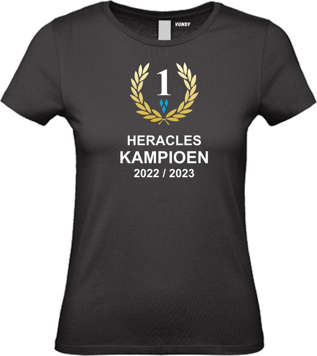 Dames T-shirt Heracles Kampioen 2023 | Heracles Almelo Supporter | Shirt Kampioen Almelo | Kampioensshirt 2022-2024 | Zwart | maat S